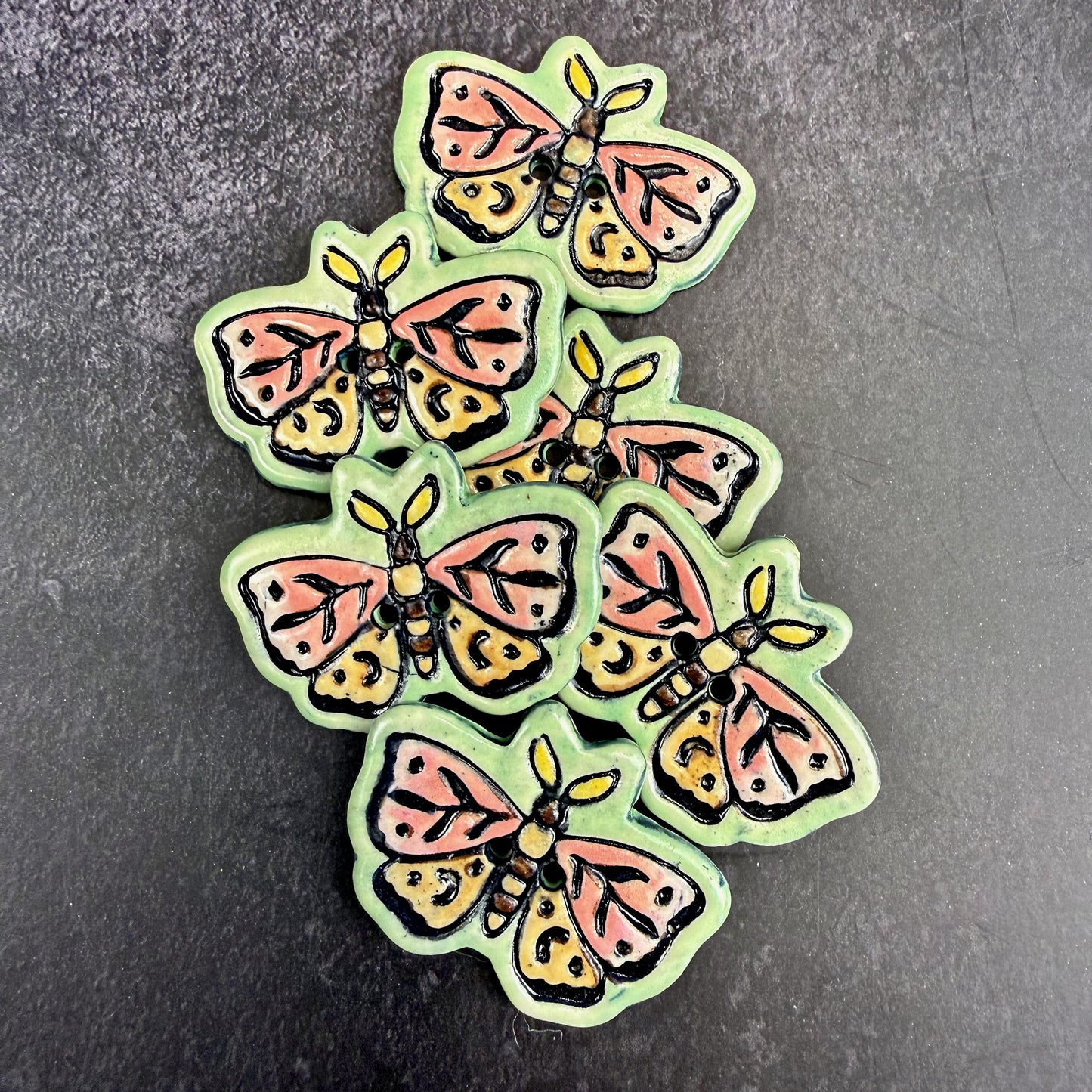 Coral Pink and Orange Moth Ceramic Button
