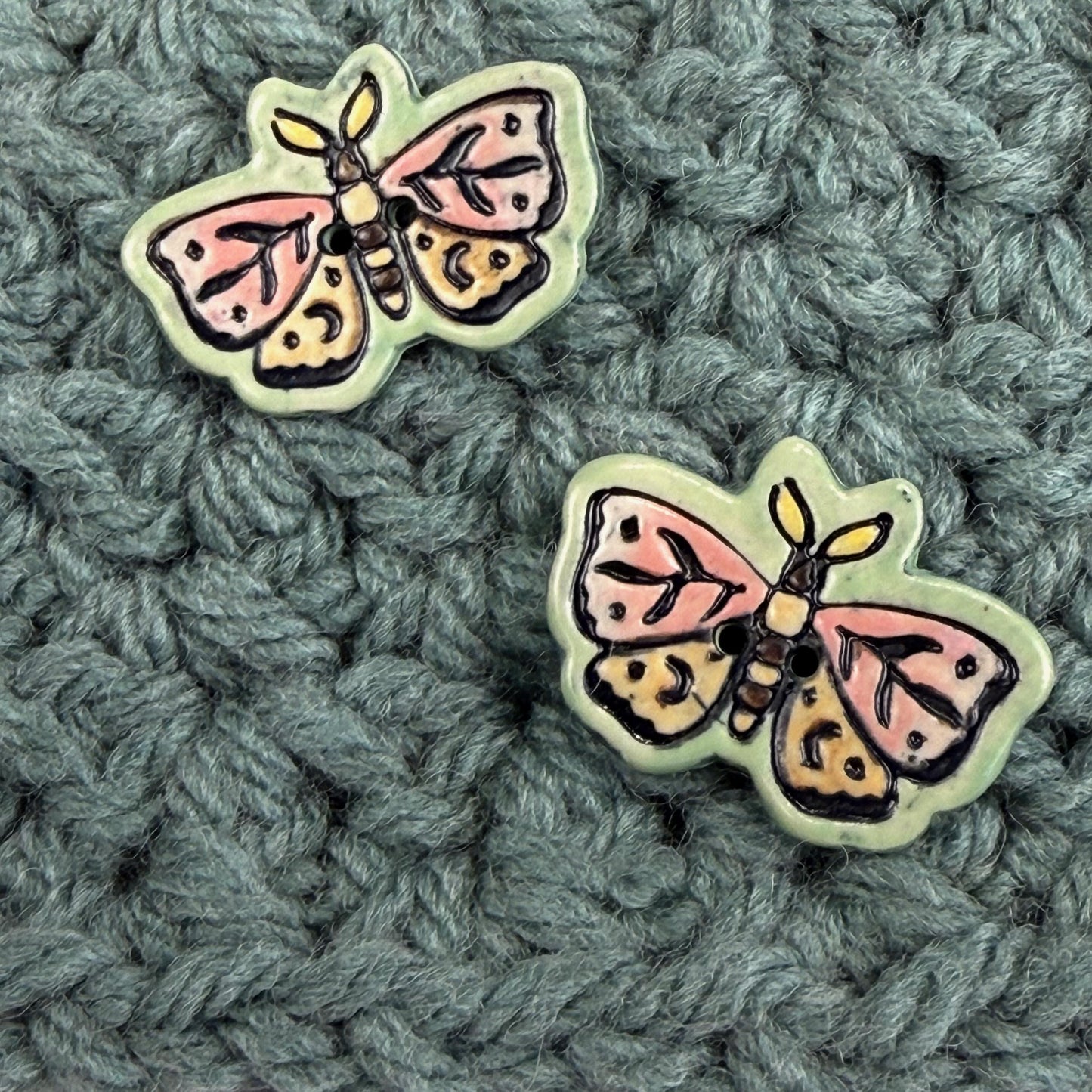 Coral Pink and Orange Moth Ceramic Button