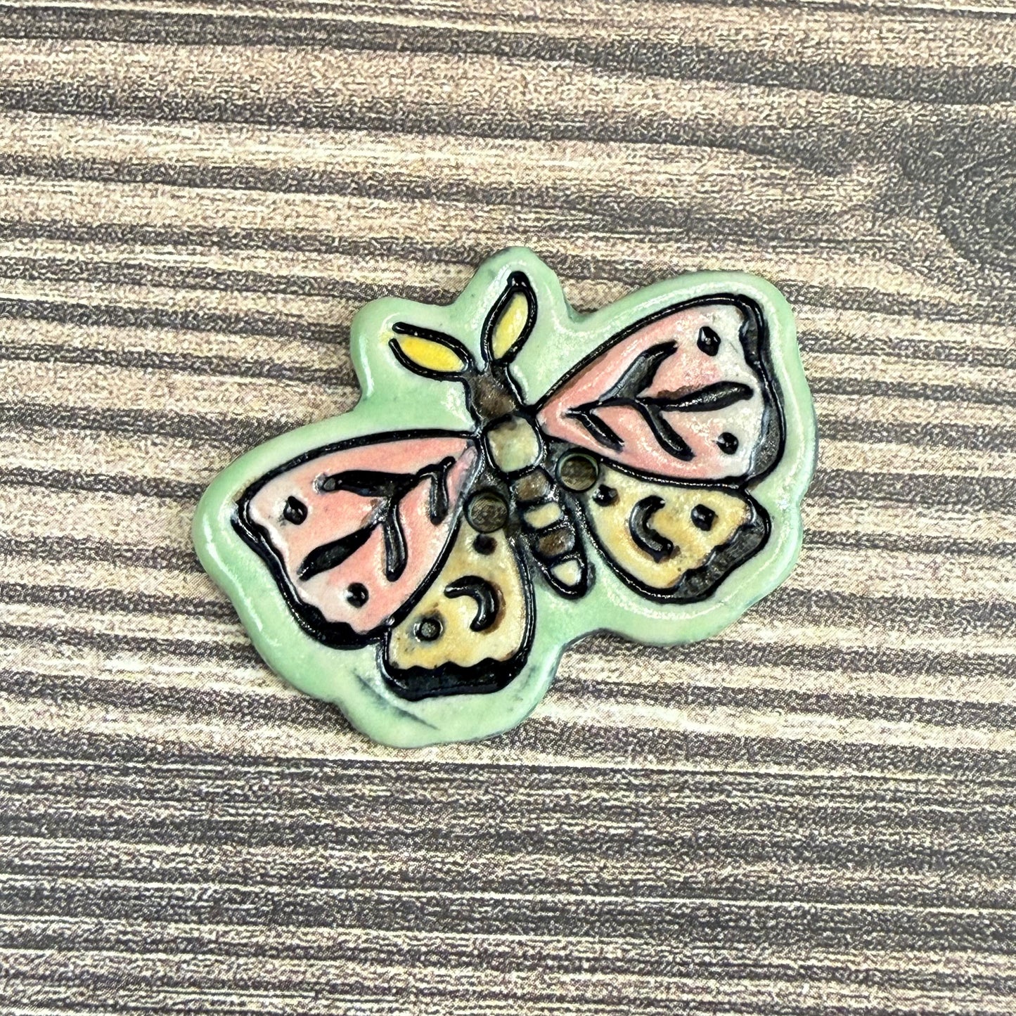 Coral Pink and Orange Moth Ceramic Button