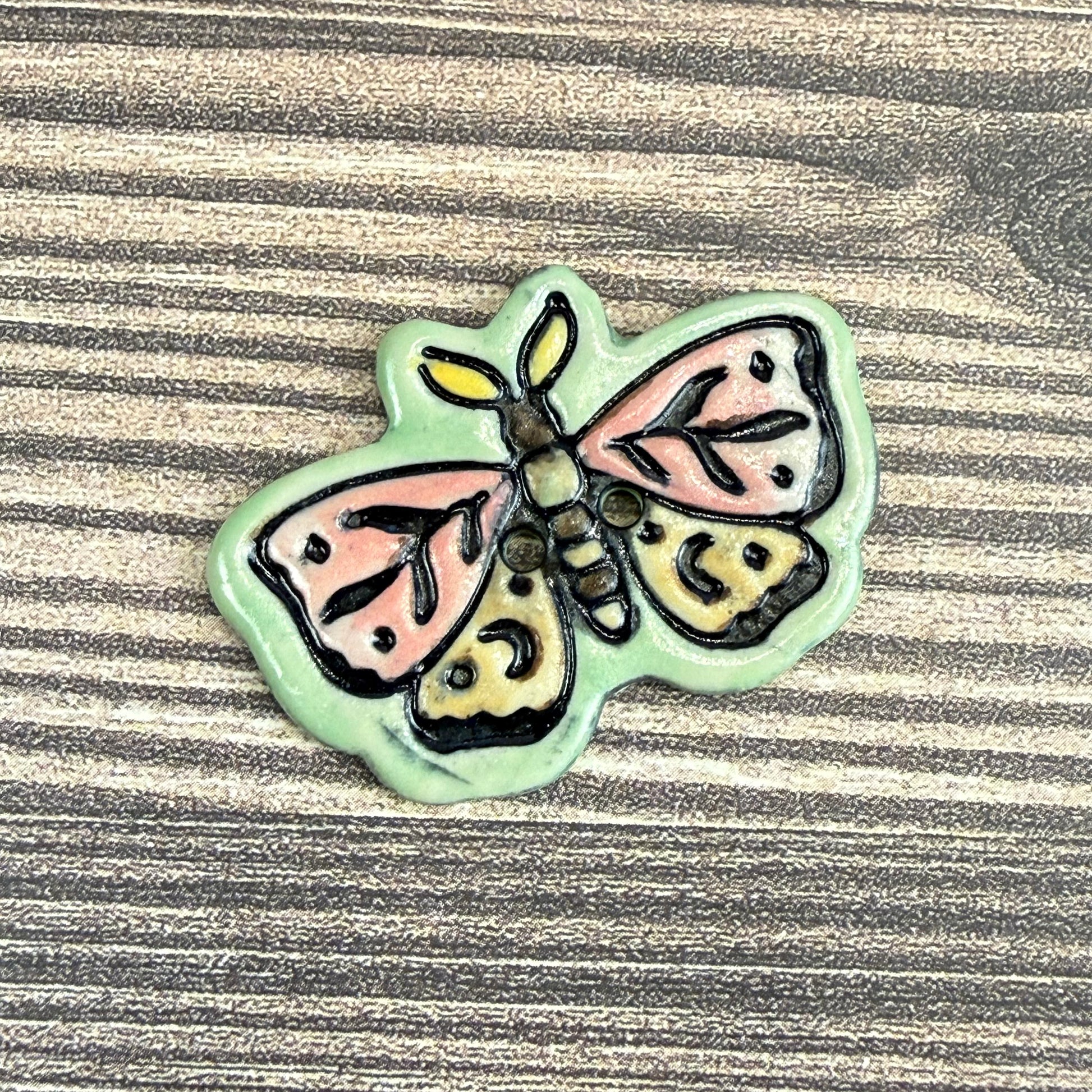 Coral Pink and Orange Moth Ceramic Button