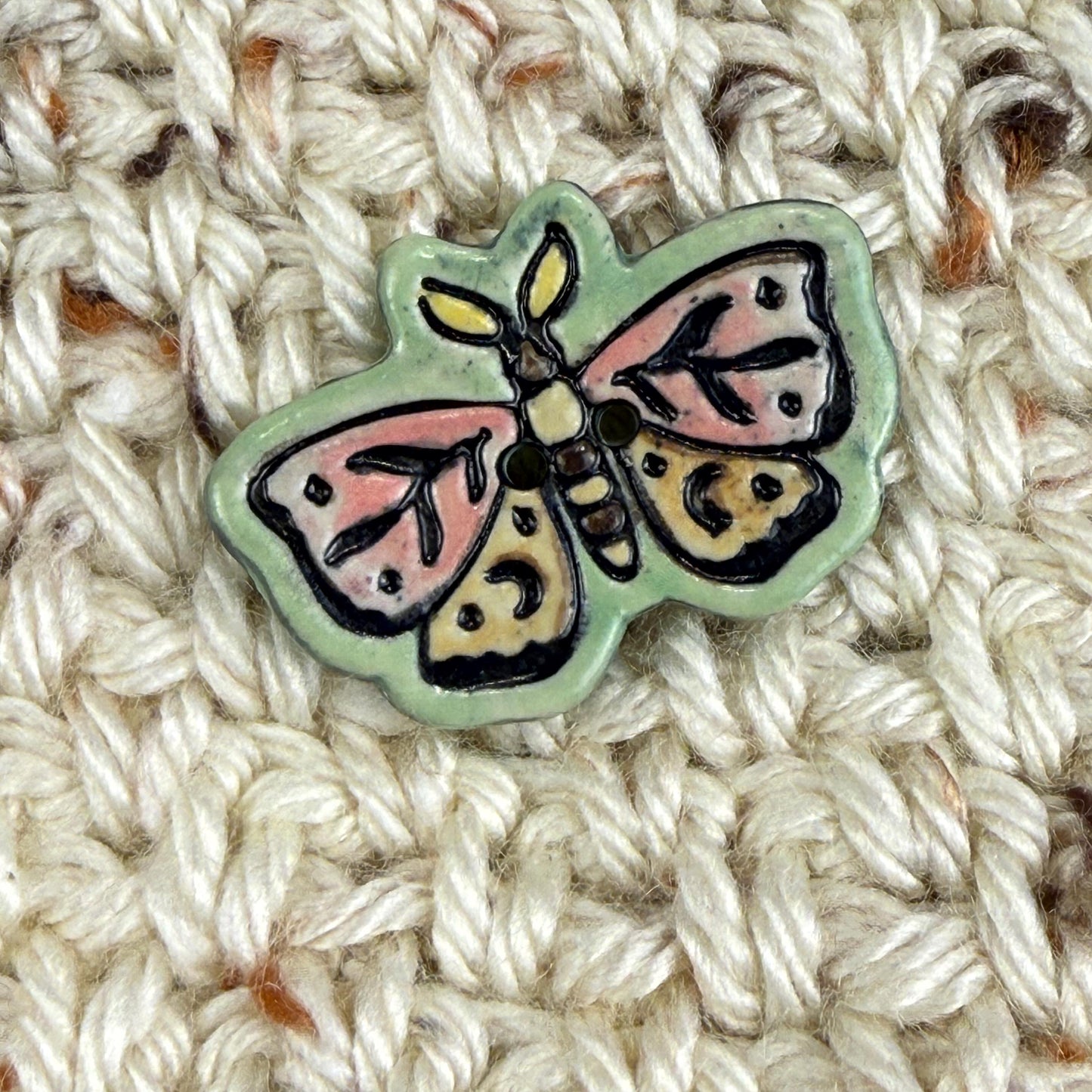 Coral Pink and Orange Moth Ceramic Button