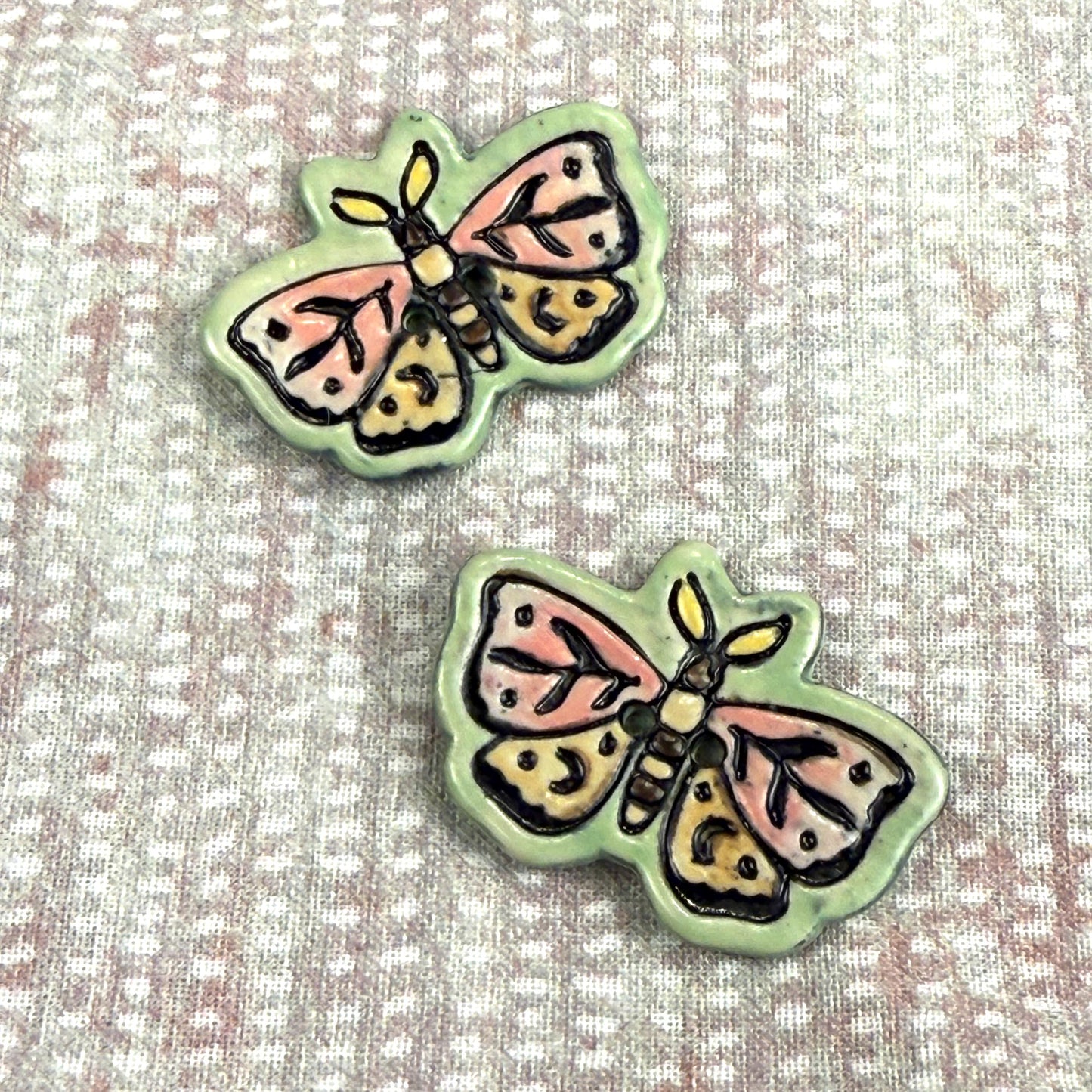 Coral Pink and Orange Moth Ceramic Button