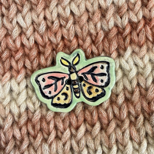 Coral Pink and Orange Moth Ceramic Button