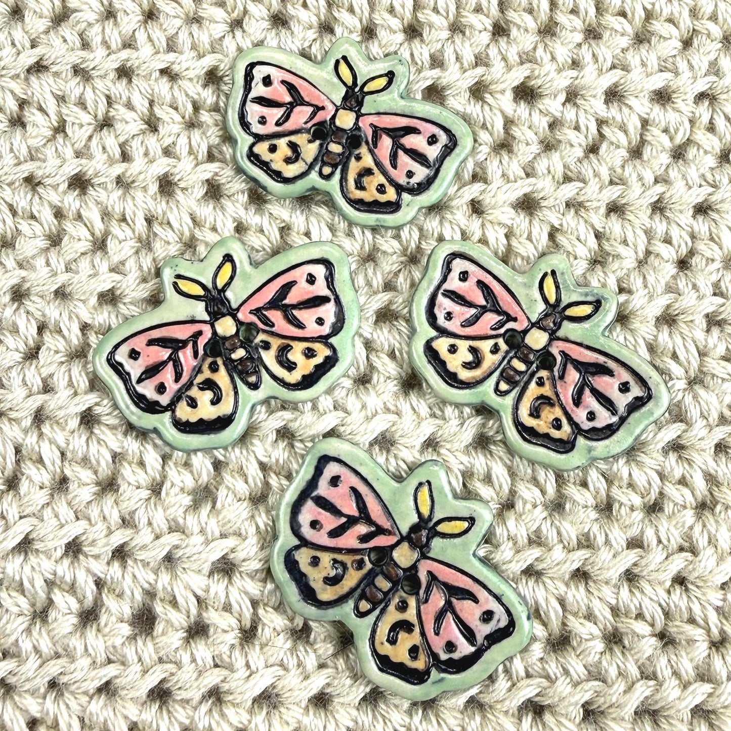 Coral Pink and Orange Moth Ceramic Button