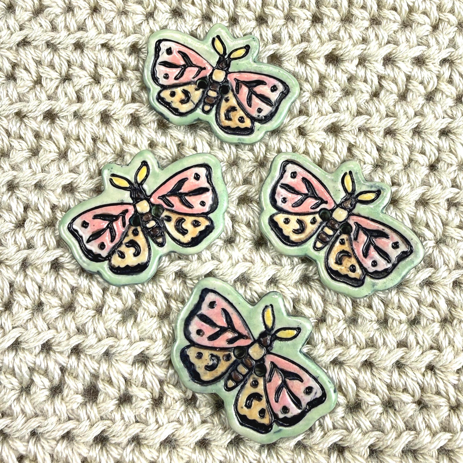Coral Pink and Orange Moth Ceramic Button