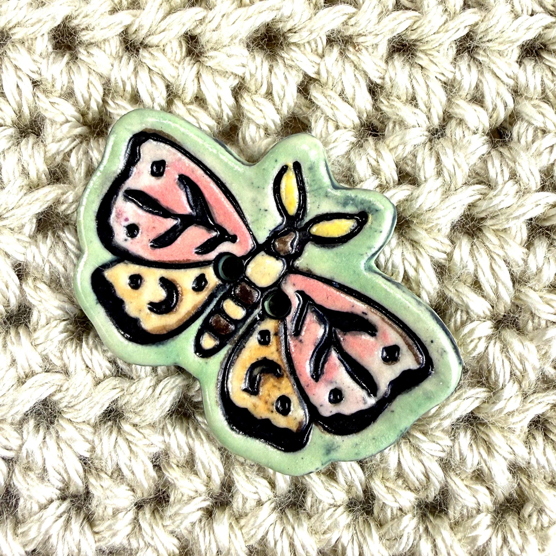 Coral Pink and Orange Moth Ceramic Button