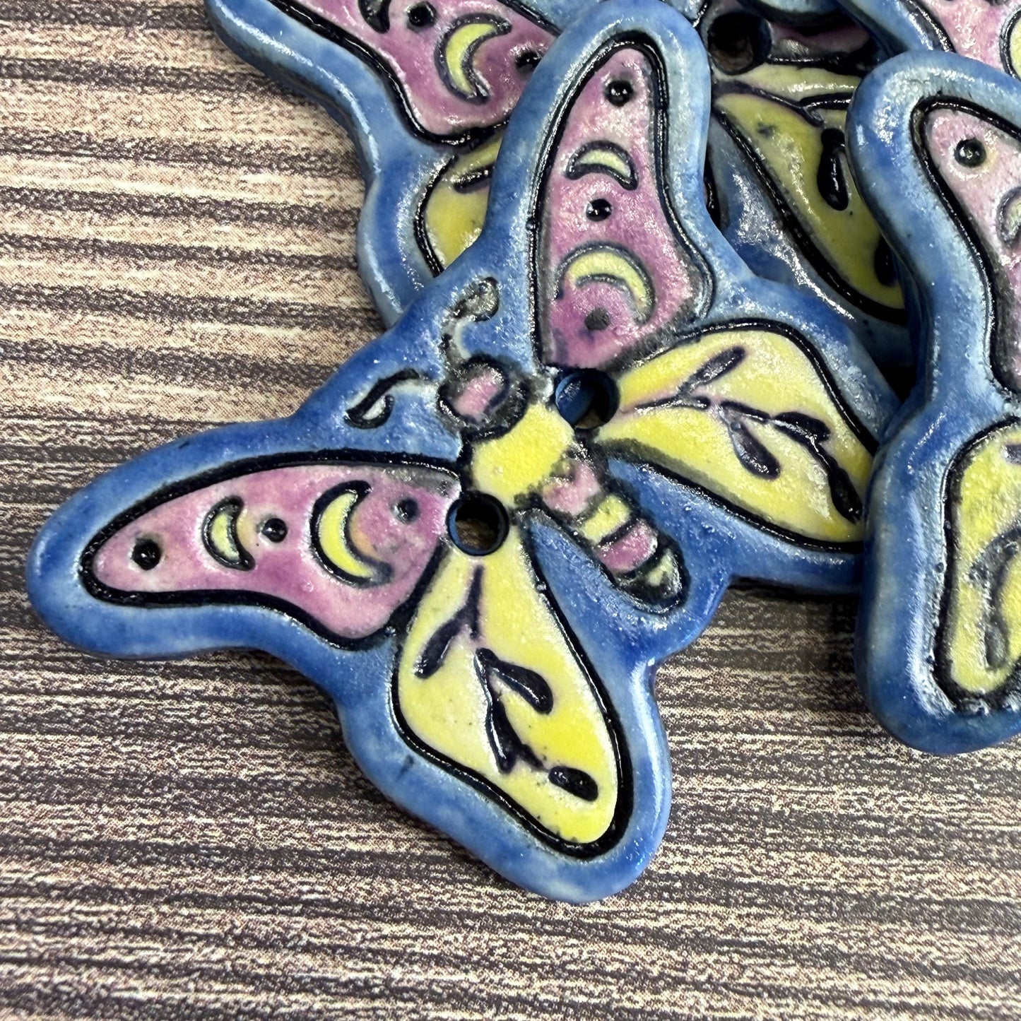 Purple, Blue, Yellow Moth Ceramic Button