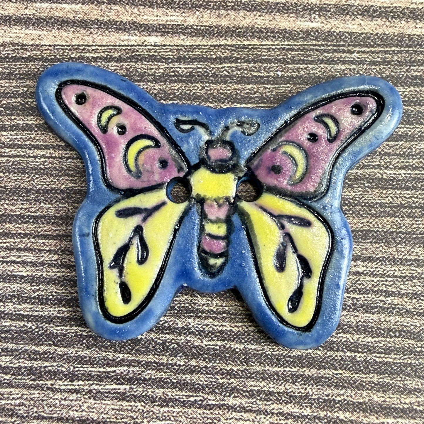 Purple, Blue, Yellow Moth Ceramic Button