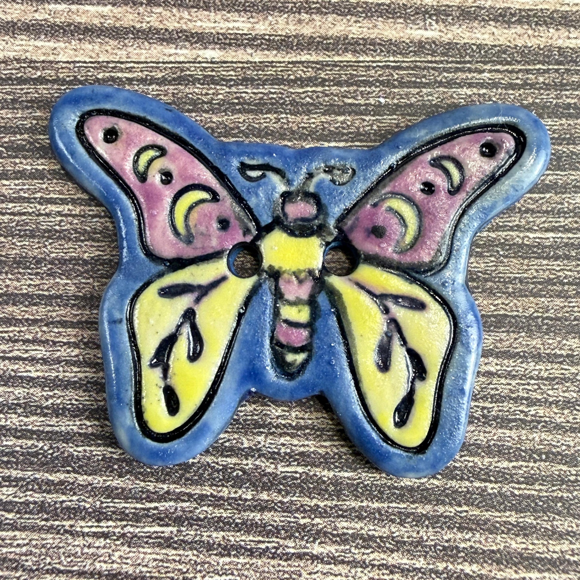 Purple, Blue, Yellow Moth Ceramic Button