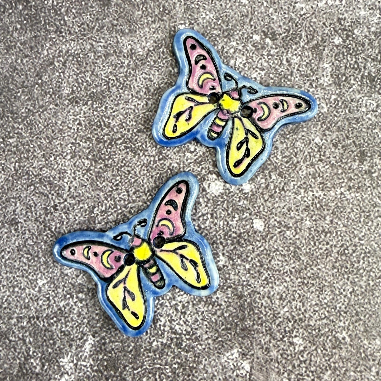 Purple, Blue, Yellow Moth Ceramic Button