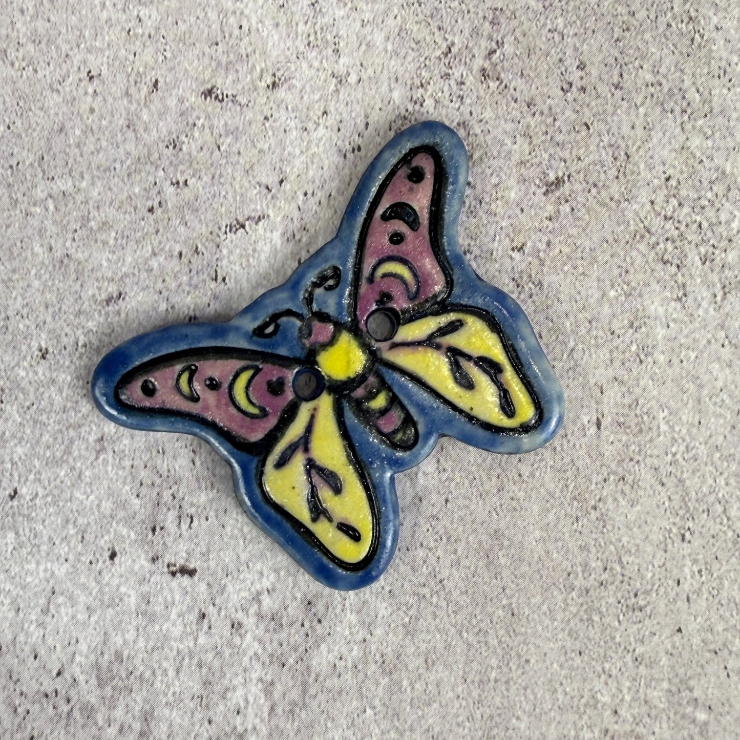 Purple, Blue, Yellow Moth Ceramic Button