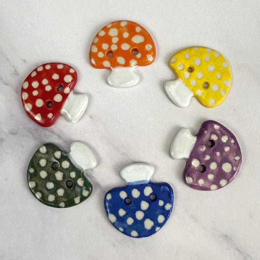 Rainbow Set of Mushrooms Ceramic Buttons