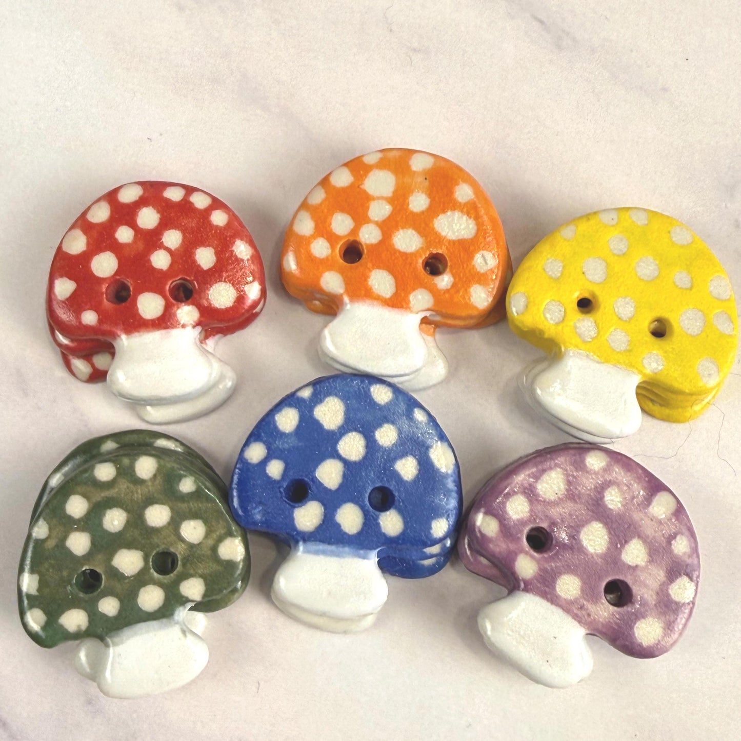 Rainbow Set of Mushrooms Ceramic Buttons