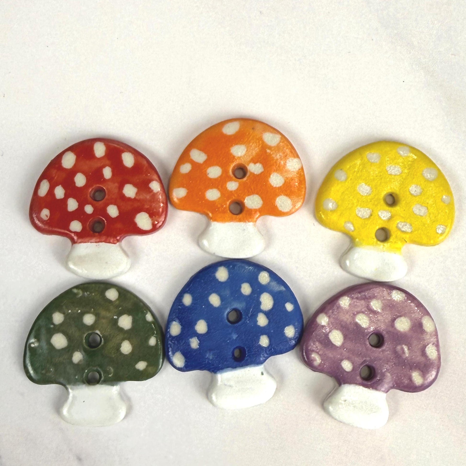 Rainbow Set of Mushrooms Ceramic Buttons