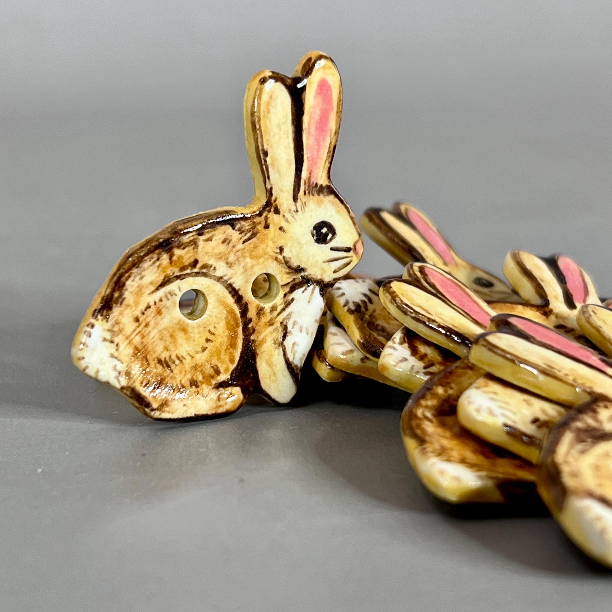 Light Brown Bunny with Long Ears Button