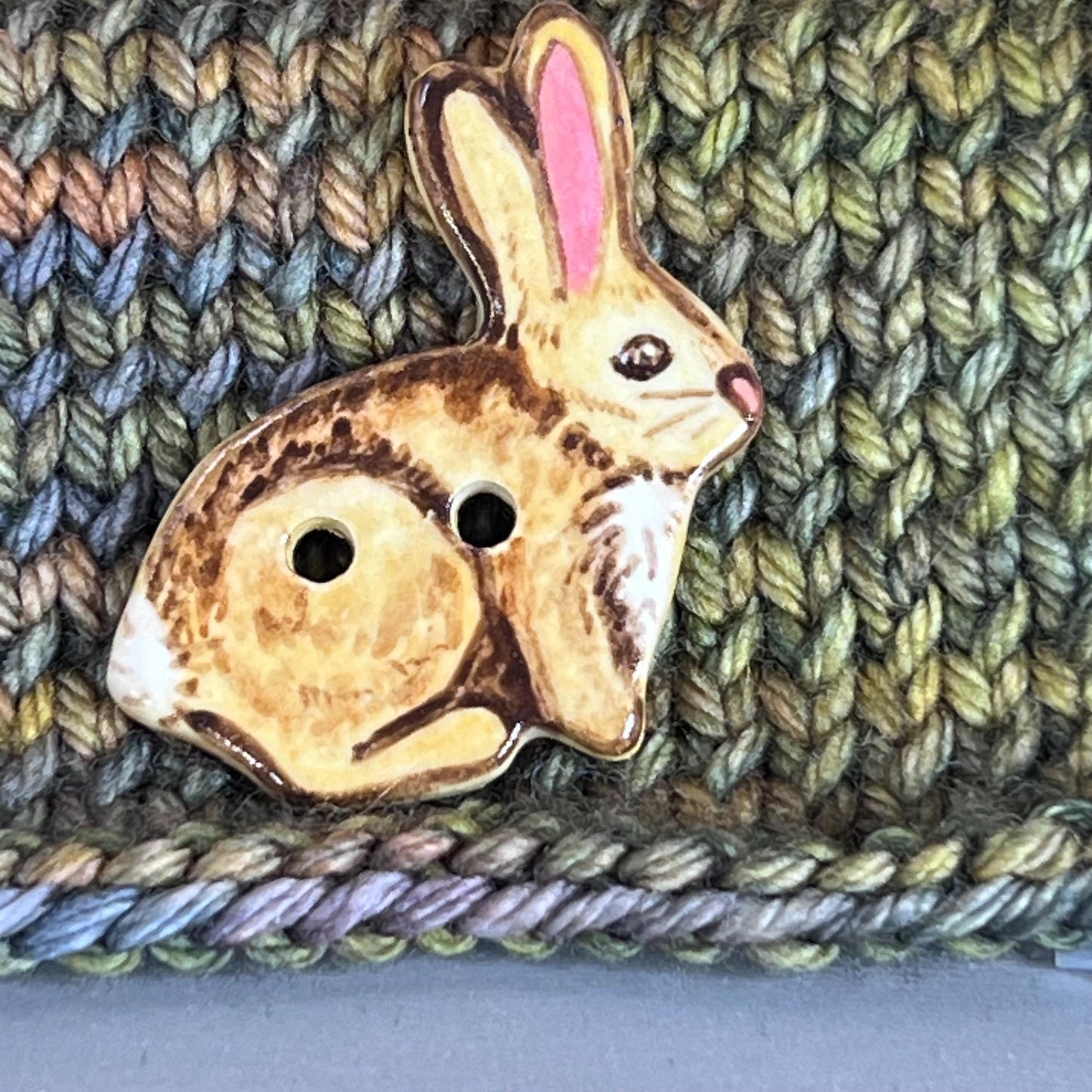 Light Brown Bunny with Long Ears Button