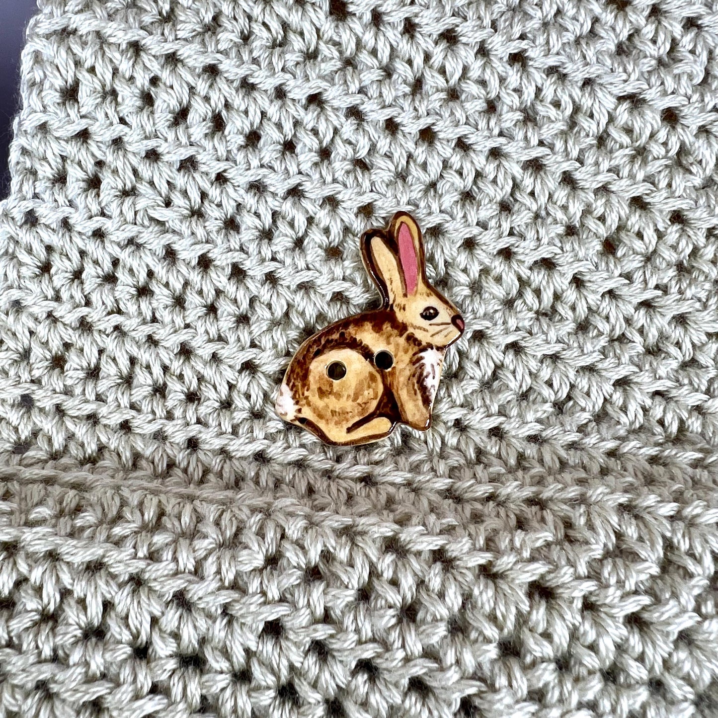 Light Brown Bunny with Long Ears Button