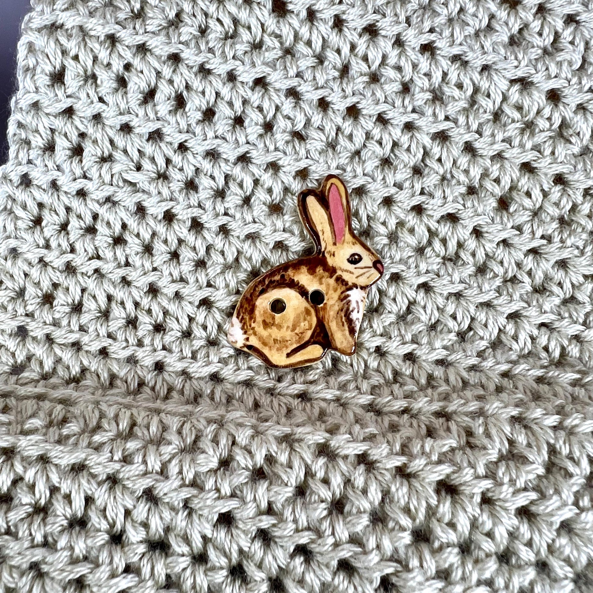 Light Brown Bunny with Long Ears Button
