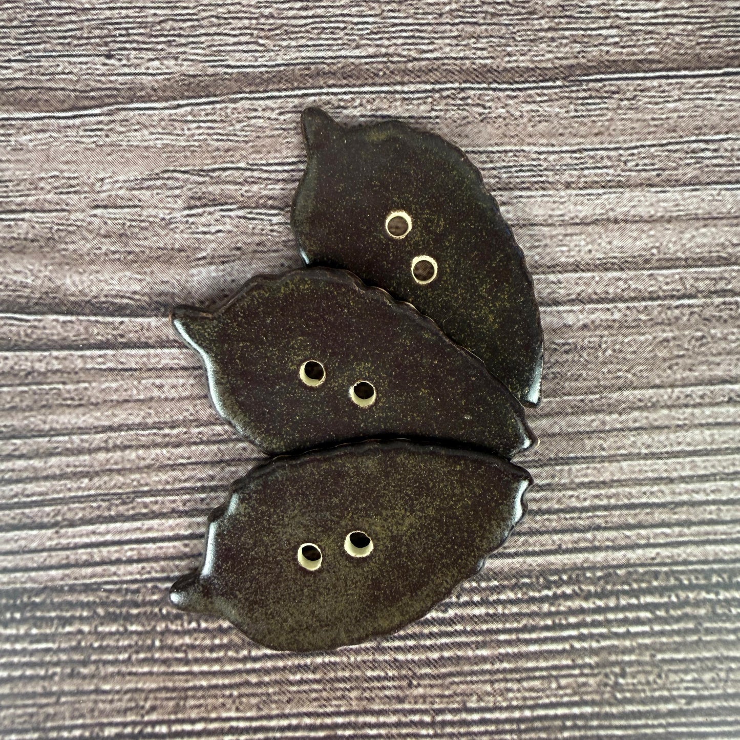 Large Dark Brown Leaf Ceramic Button
