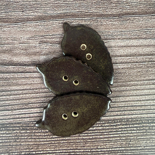 Large Dark Brown Leaf Ceramic Button