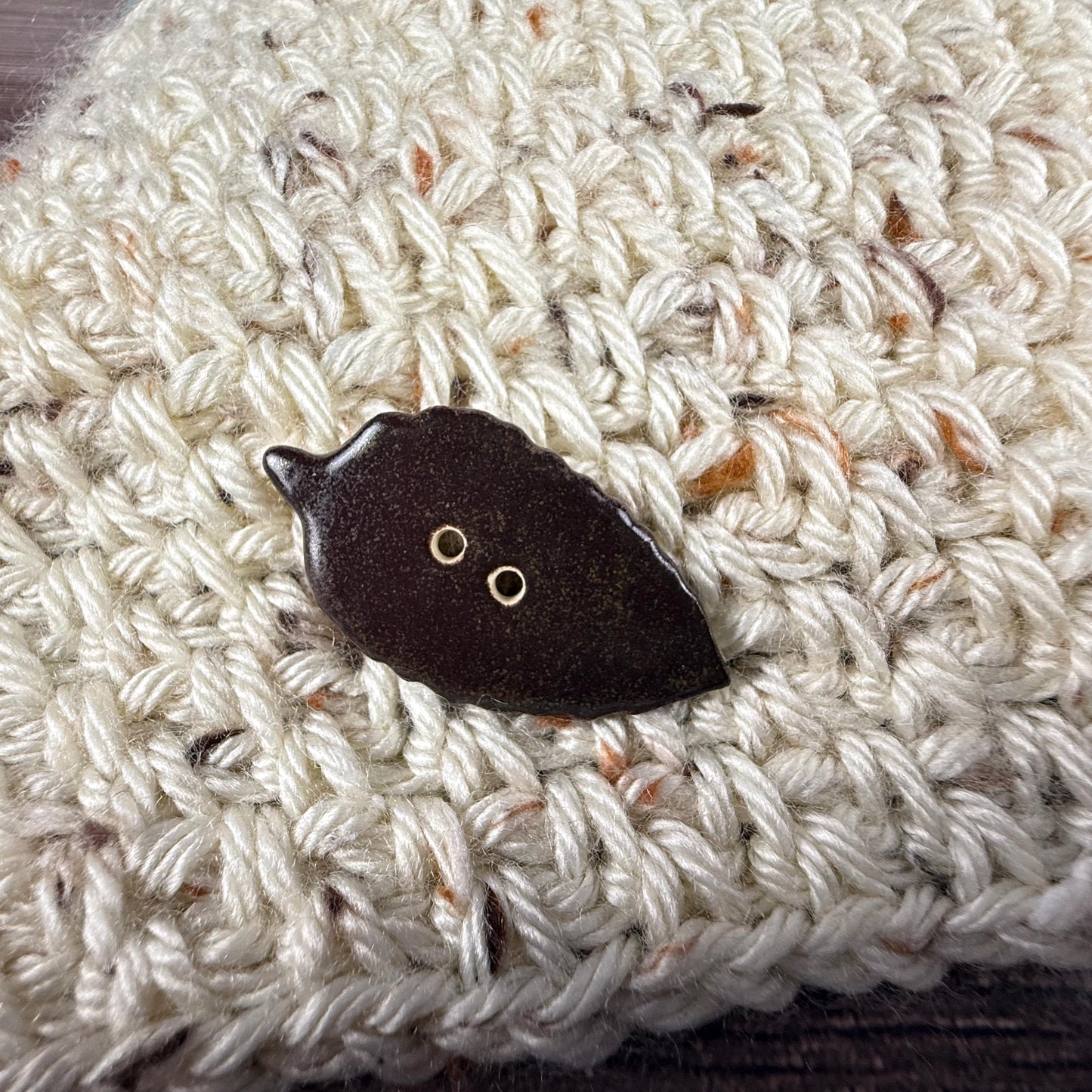 Large Dark Brown Leaf Ceramic Button