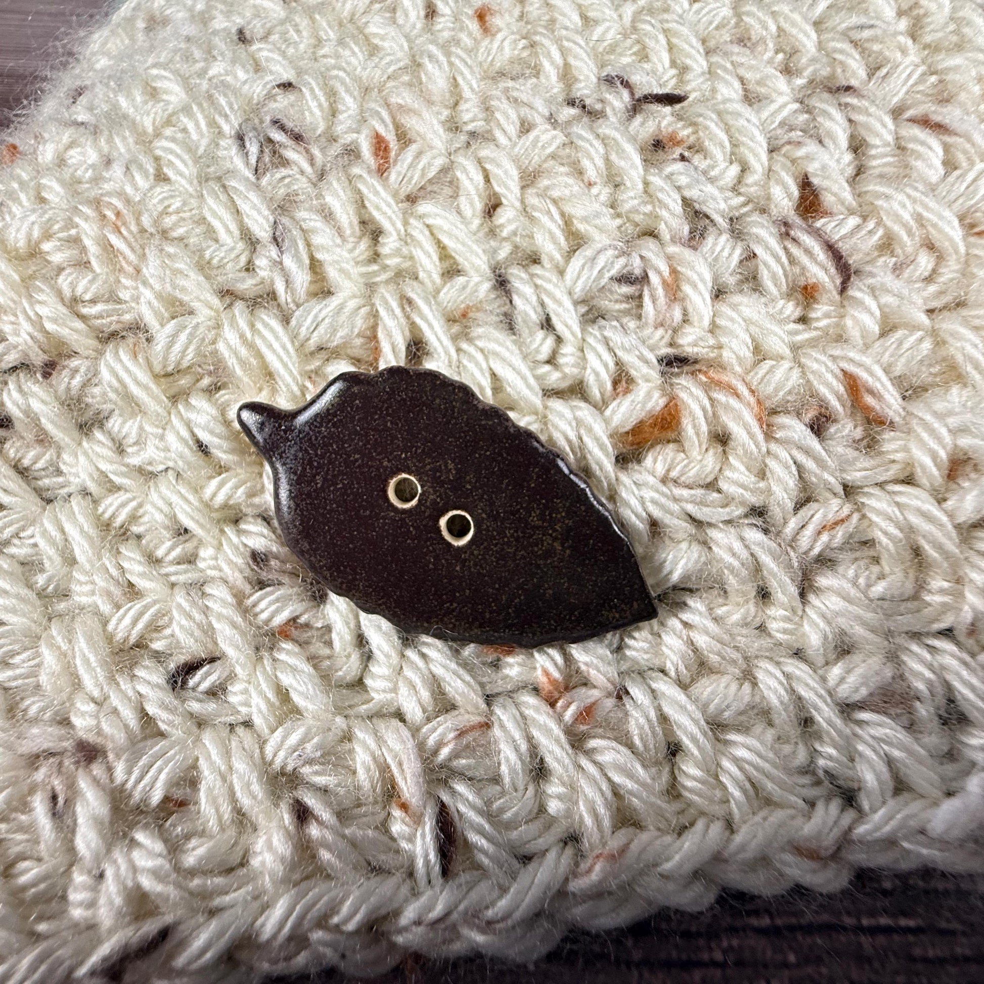 Large Dark Brown Leaf Ceramic Button