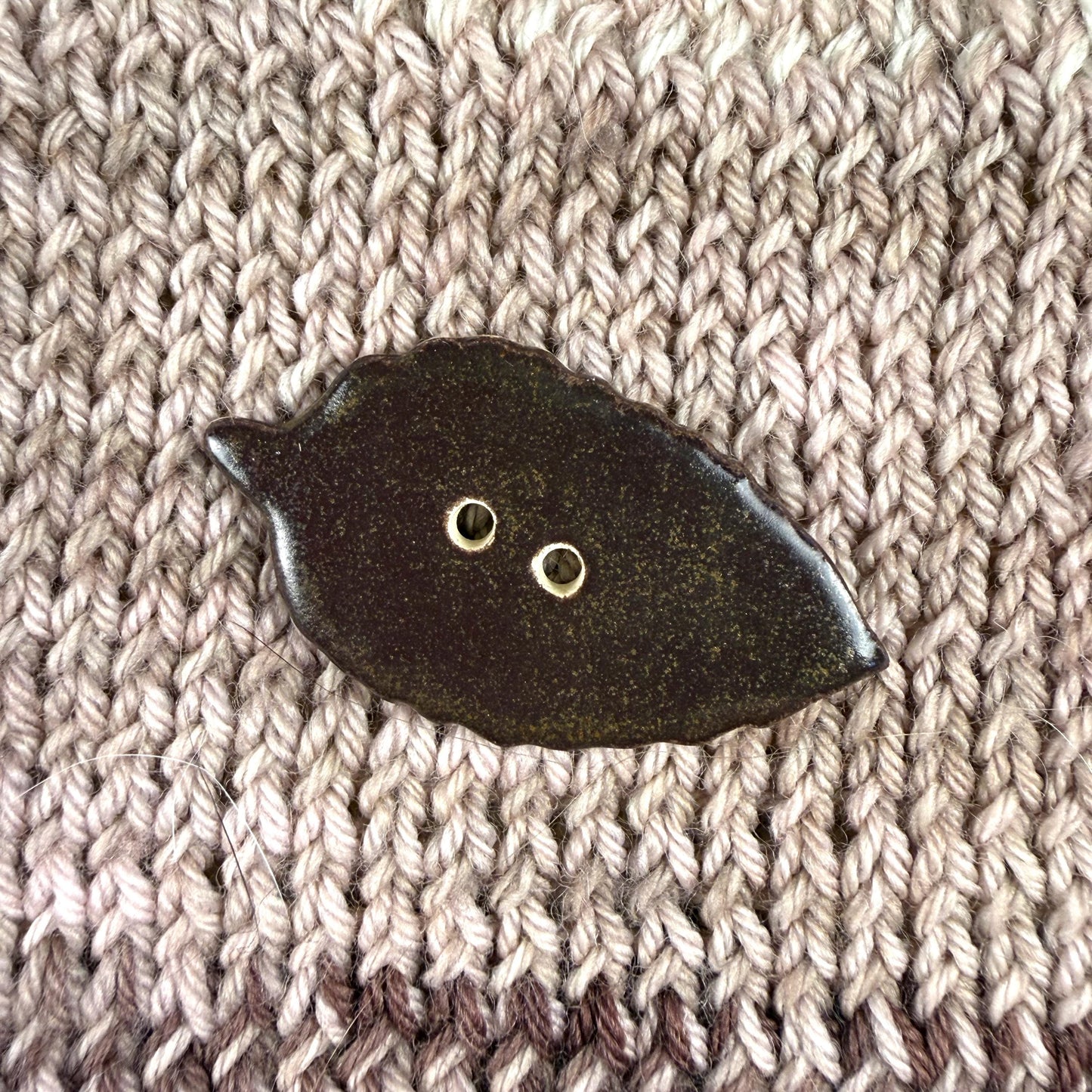 Large Dark Brown Leaf Ceramic Button
