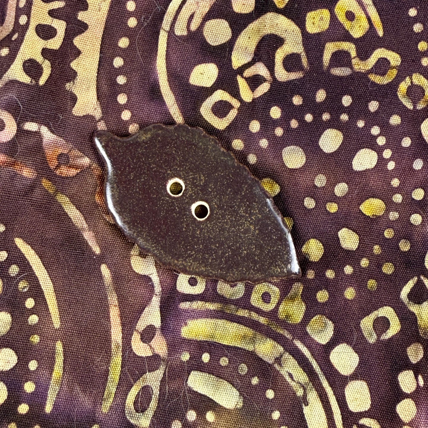 Large Dark Brown Leaf Ceramic Button
