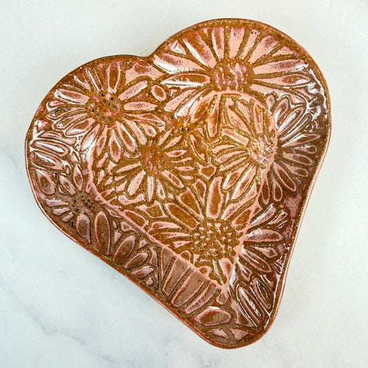 Red Ceramic Teabag Holder/Spoonrest with Daisy Pattern