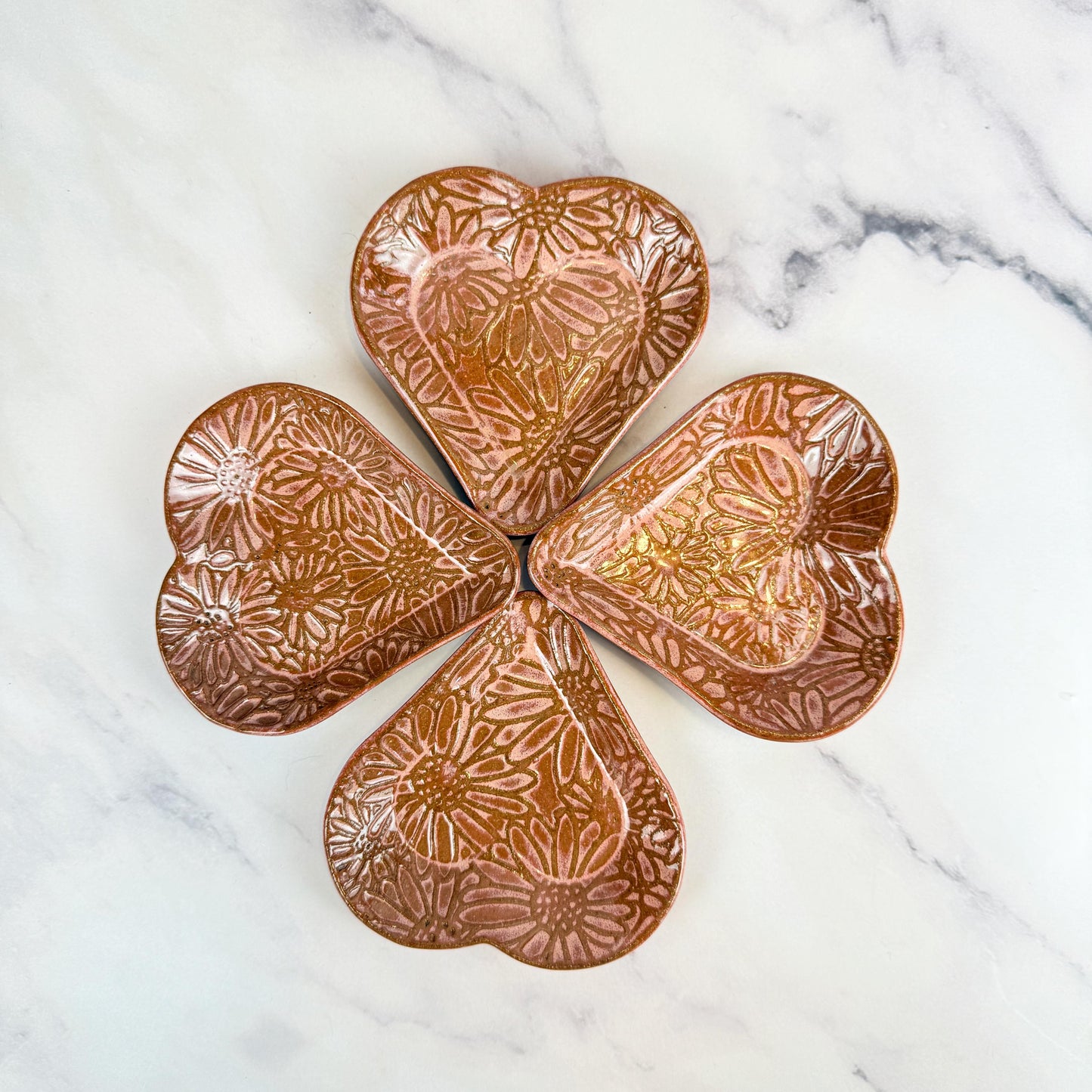 Red Ceramic Teabag Holder/Spoonrest with Daisy Pattern