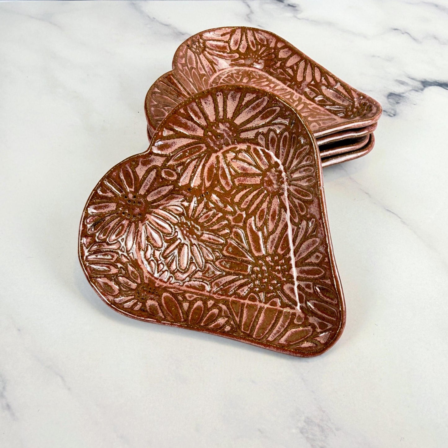 Red Ceramic Teabag Holder/Spoonrest with Daisy Pattern