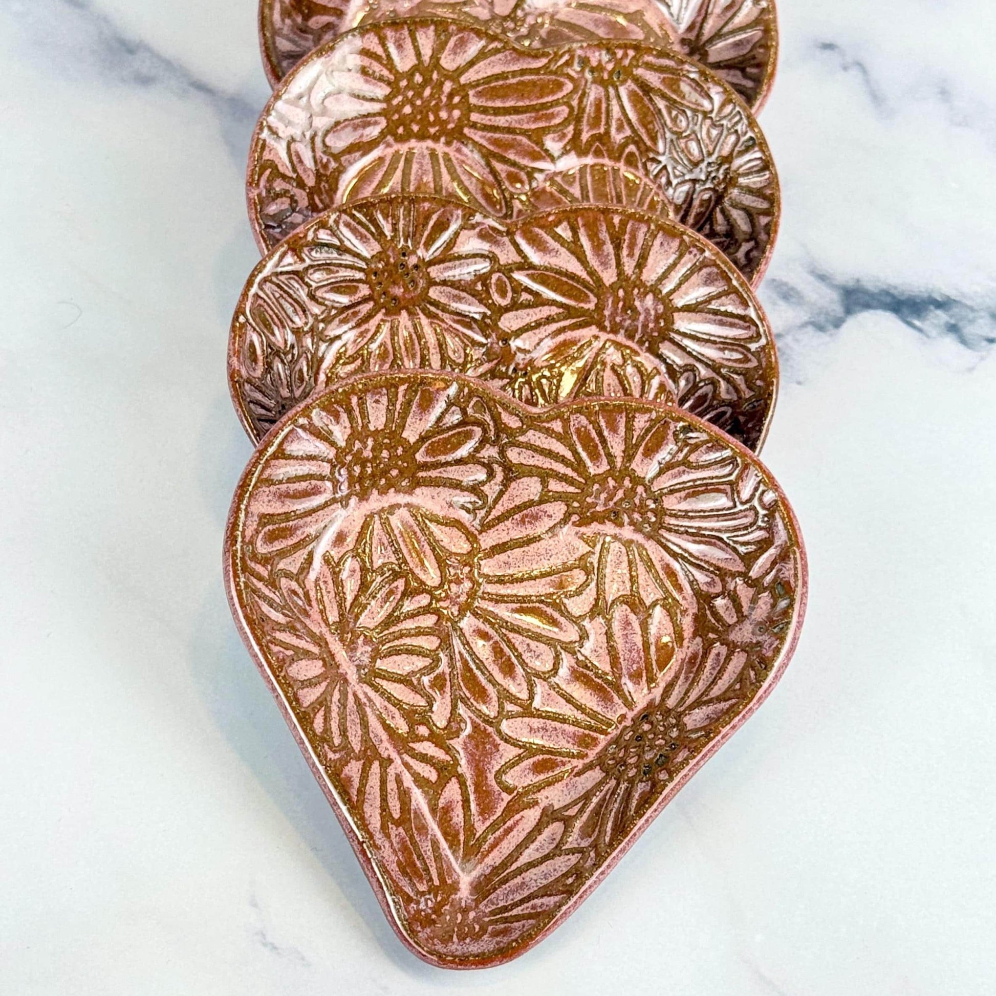 Red Ceramic Teabag Holder/Spoonrest with Daisy Pattern