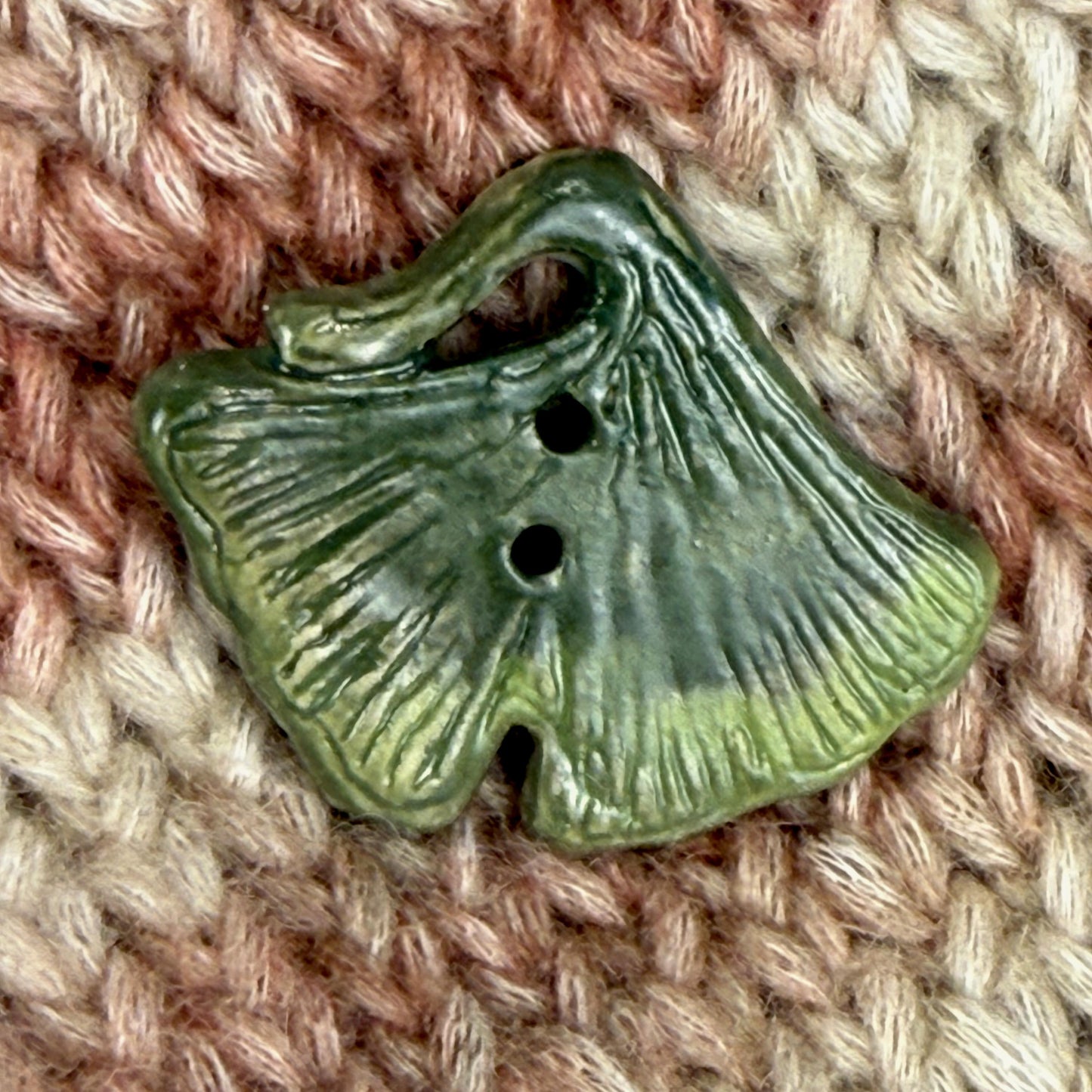 Carved Green Ginkgo Ceramic Button