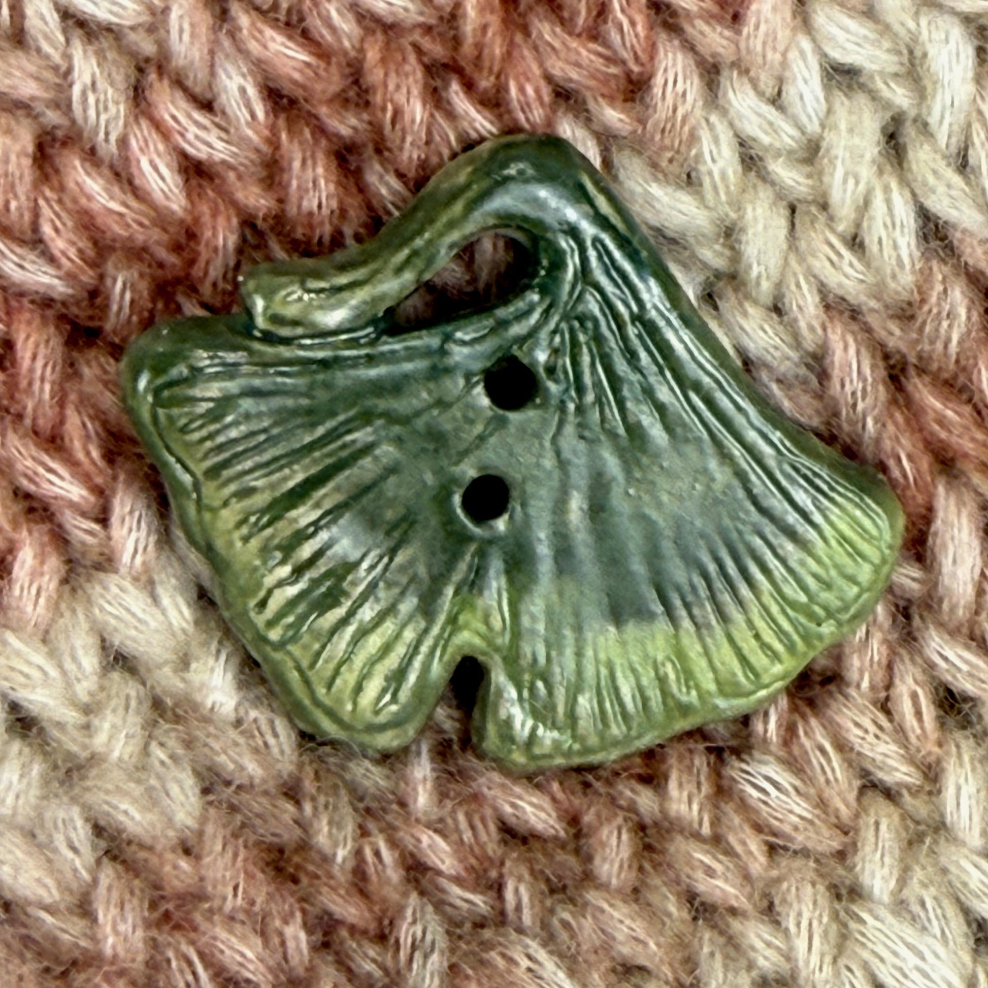 Carved Green Ginkgo Ceramic Button