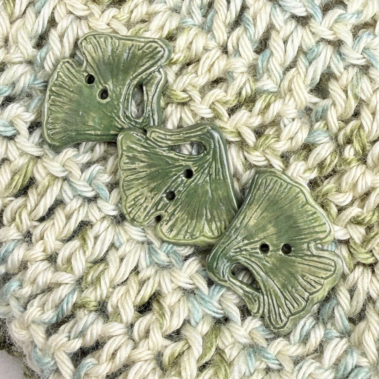 Carved Green Ginkgo Ceramic Button