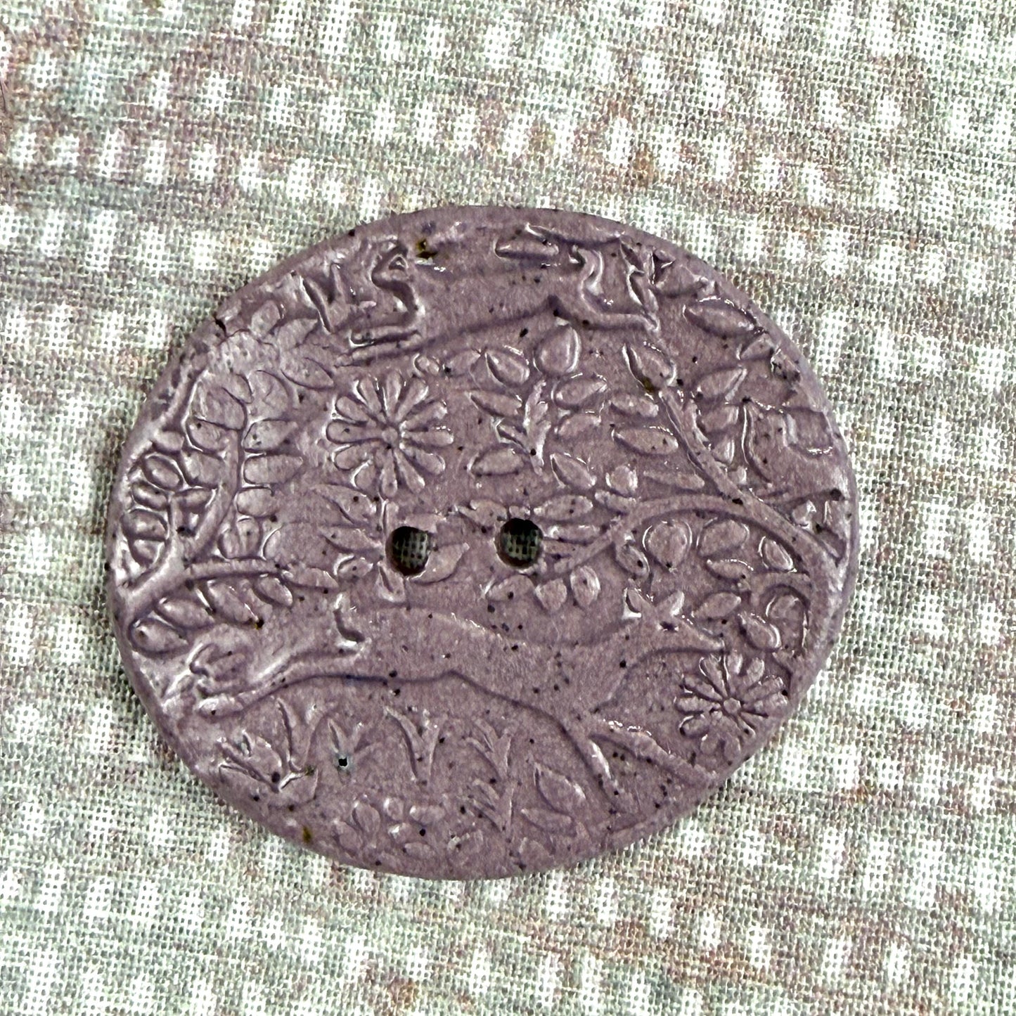 Lg Dark Lavender Porcelain Woodland Deer Oval Button