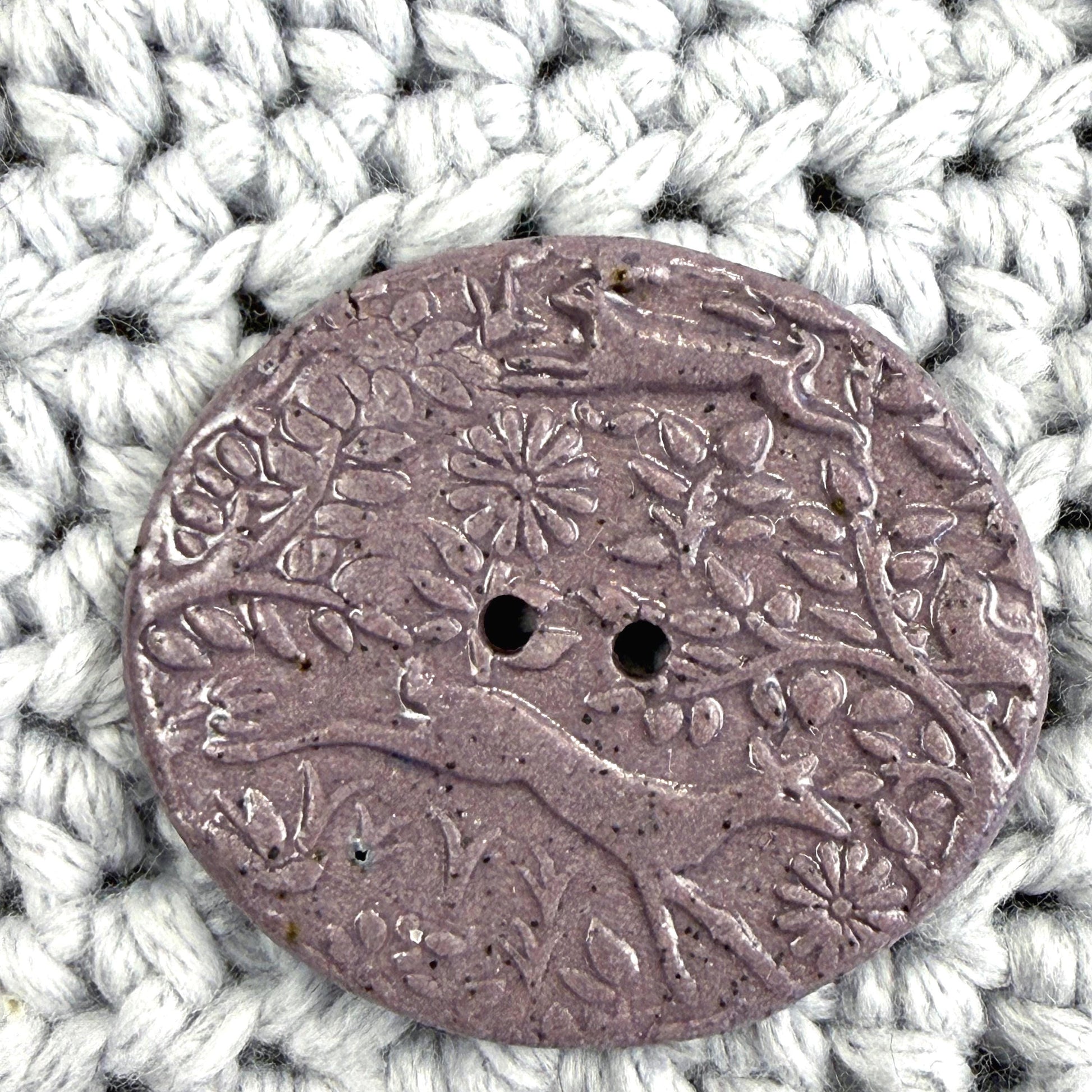Lg Dark Lavender Porcelain Woodland Deer Oval Button