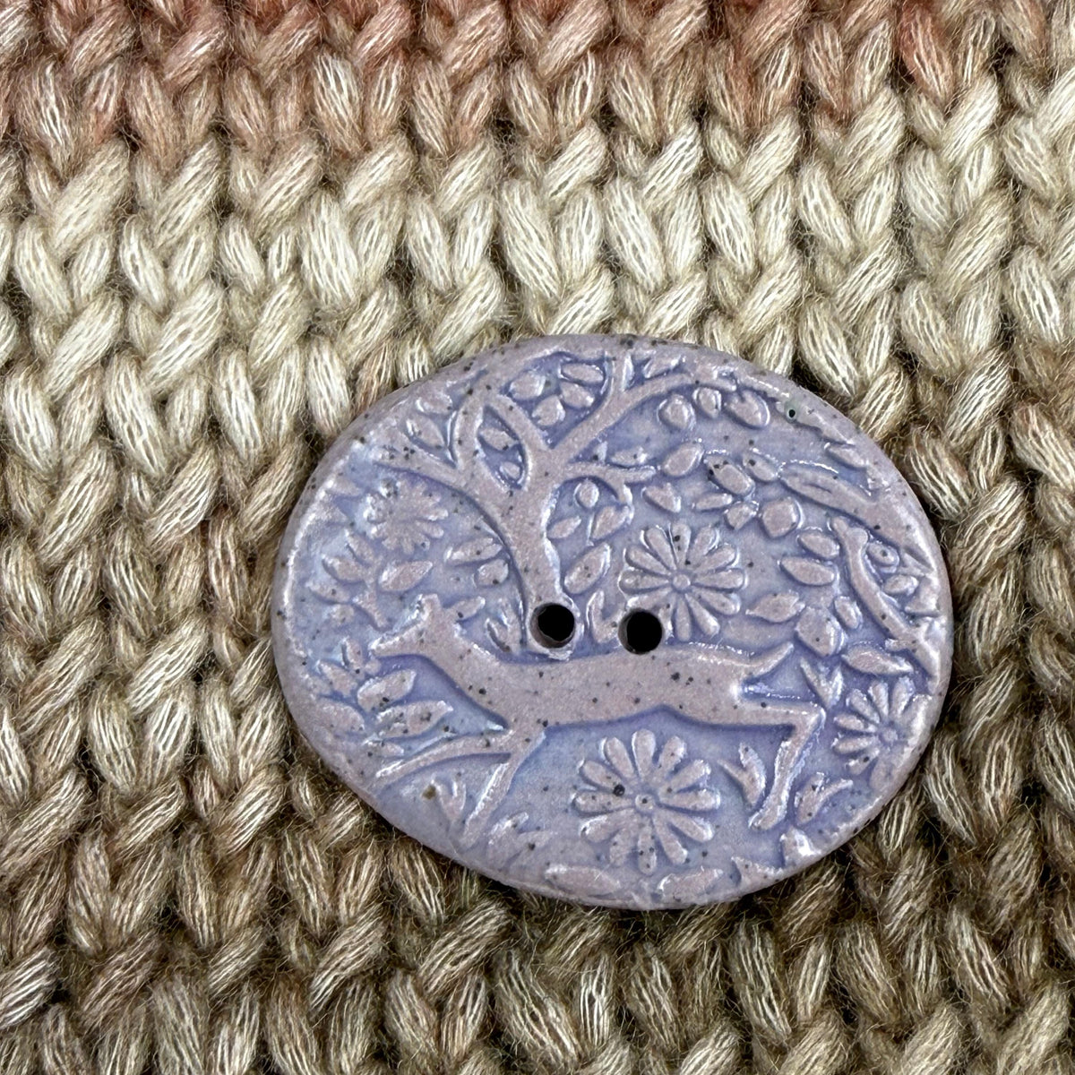 Dark Lavender Porcelain Woodland Deer Oval Button