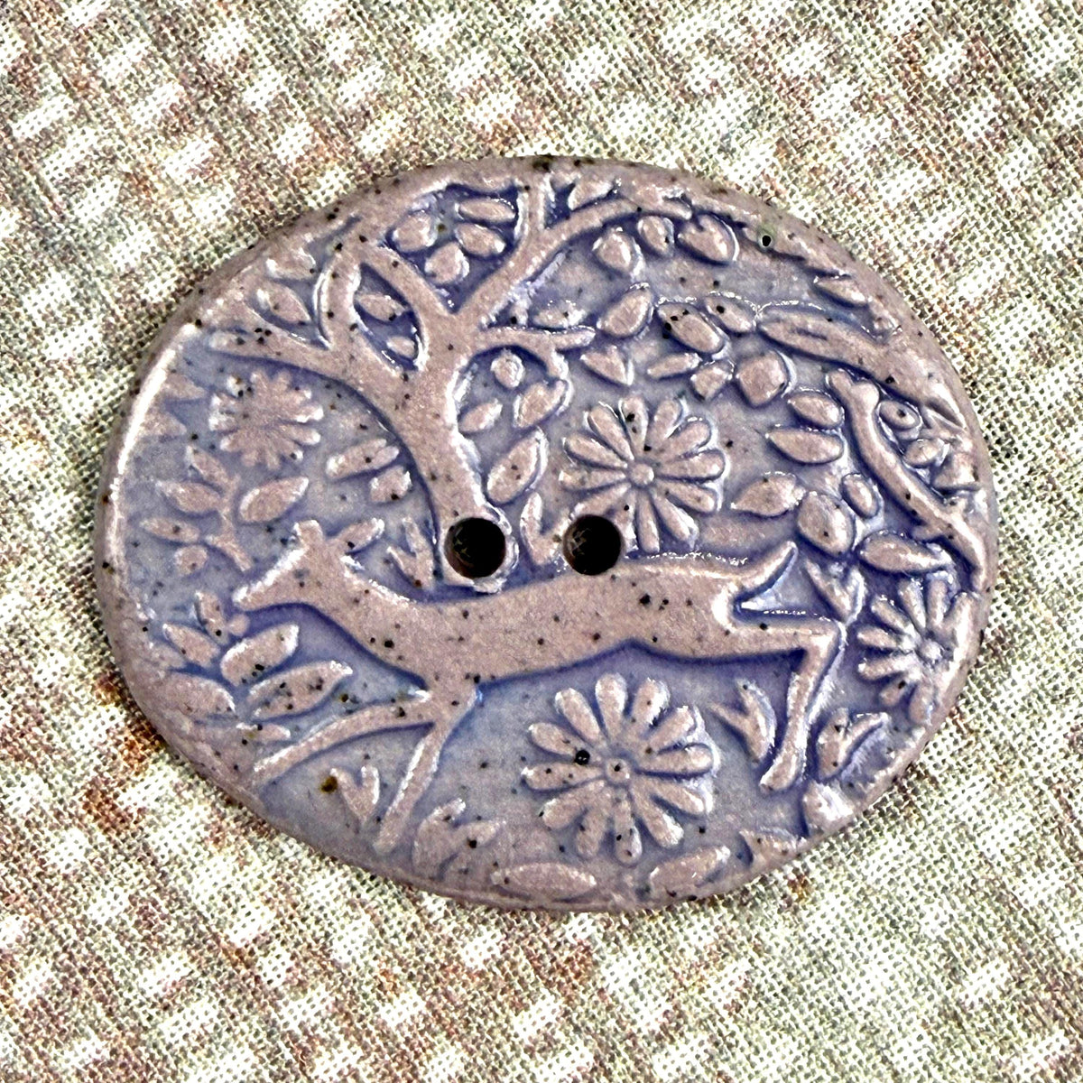 Dark Lavender Porcelain Woodland Deer Oval Button