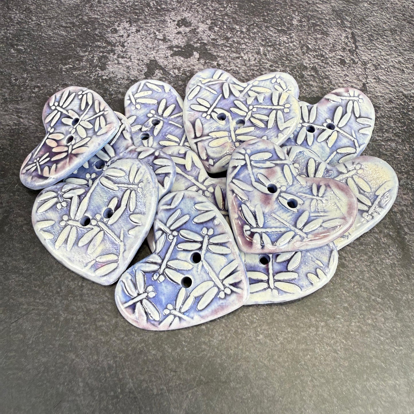 Purple Dragonfly Patterned Heart Ceramic Button