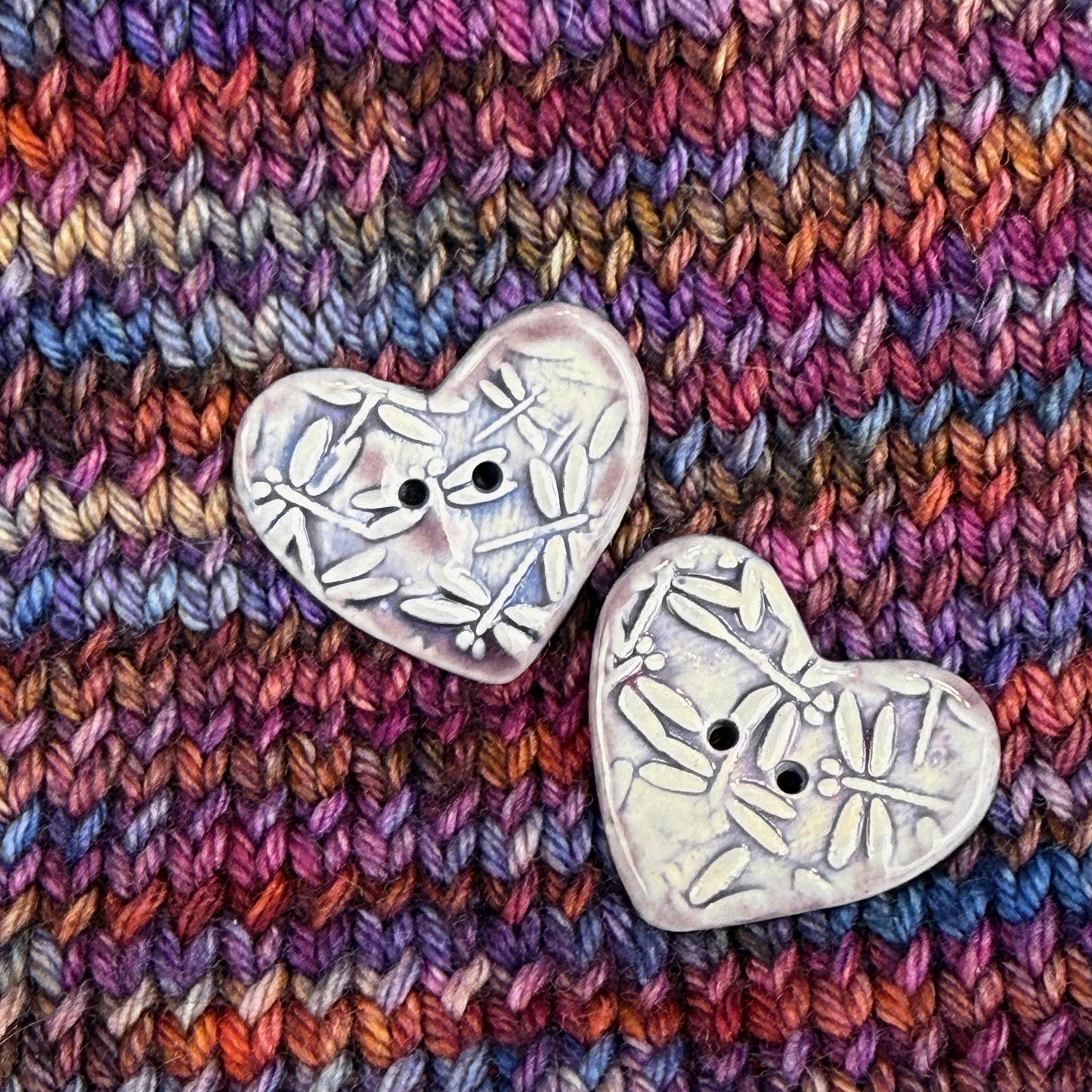 Purple Dragonfly Patterned Heart Ceramic Button