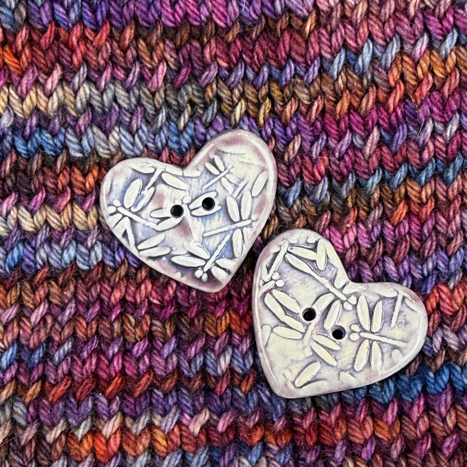 Purple Dragonfly Patterned Heart Ceramic Button