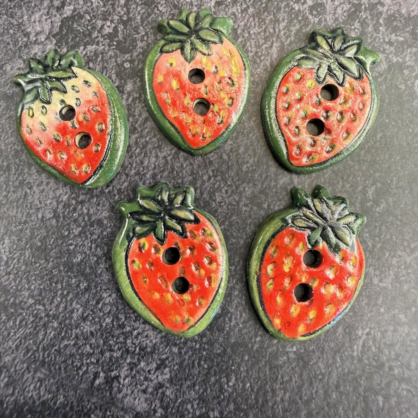 Set of 5 Small Strawberry Season Ceramic Buttons