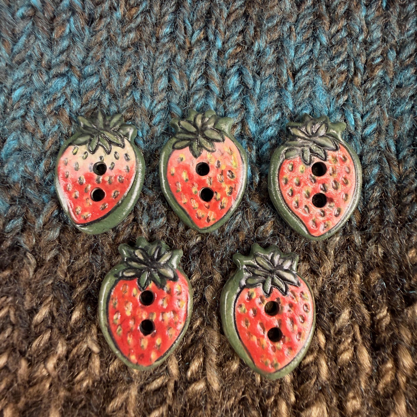 Set of 5 Small Strawberry Season Ceramic Buttons