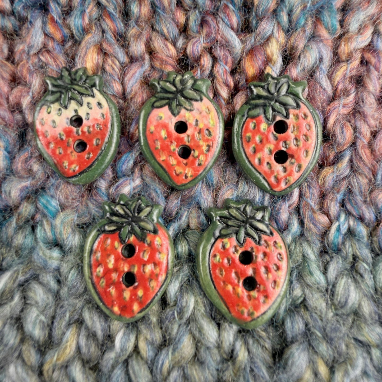 Set of 5 Small Strawberry Season Ceramic Buttons