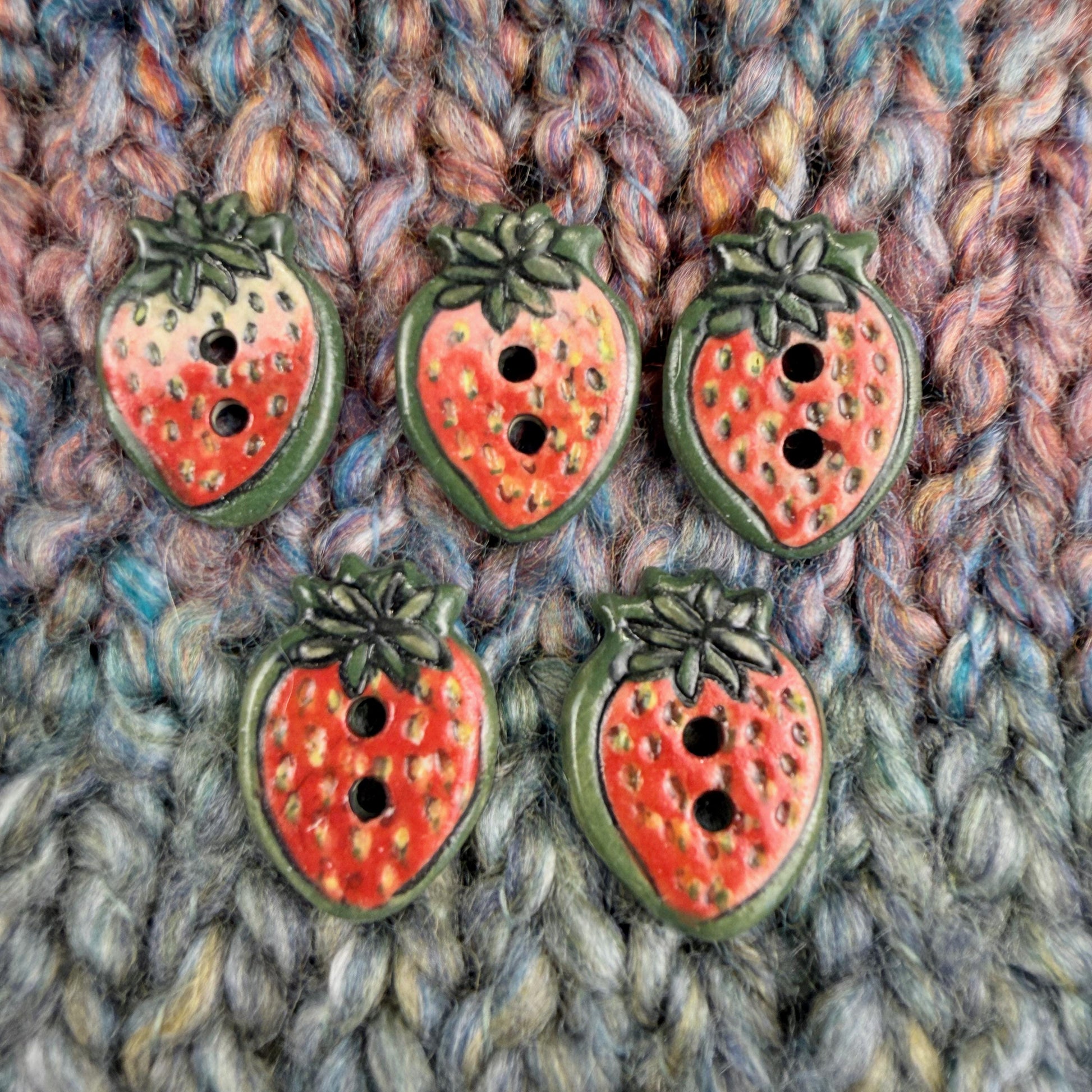Set of 5 Small Strawberry Season Ceramic Buttons