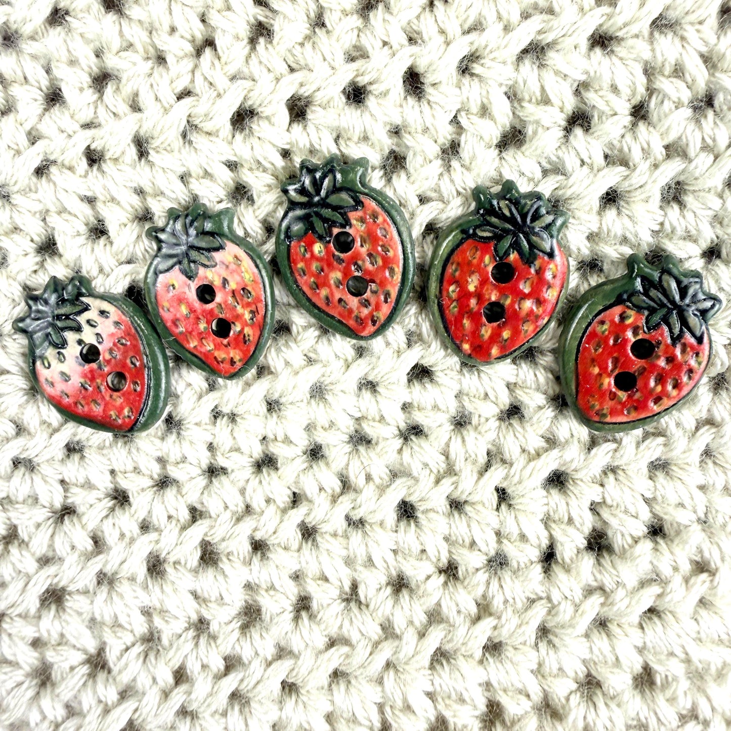 Set of 5 Small Strawberry Season Ceramic Buttons