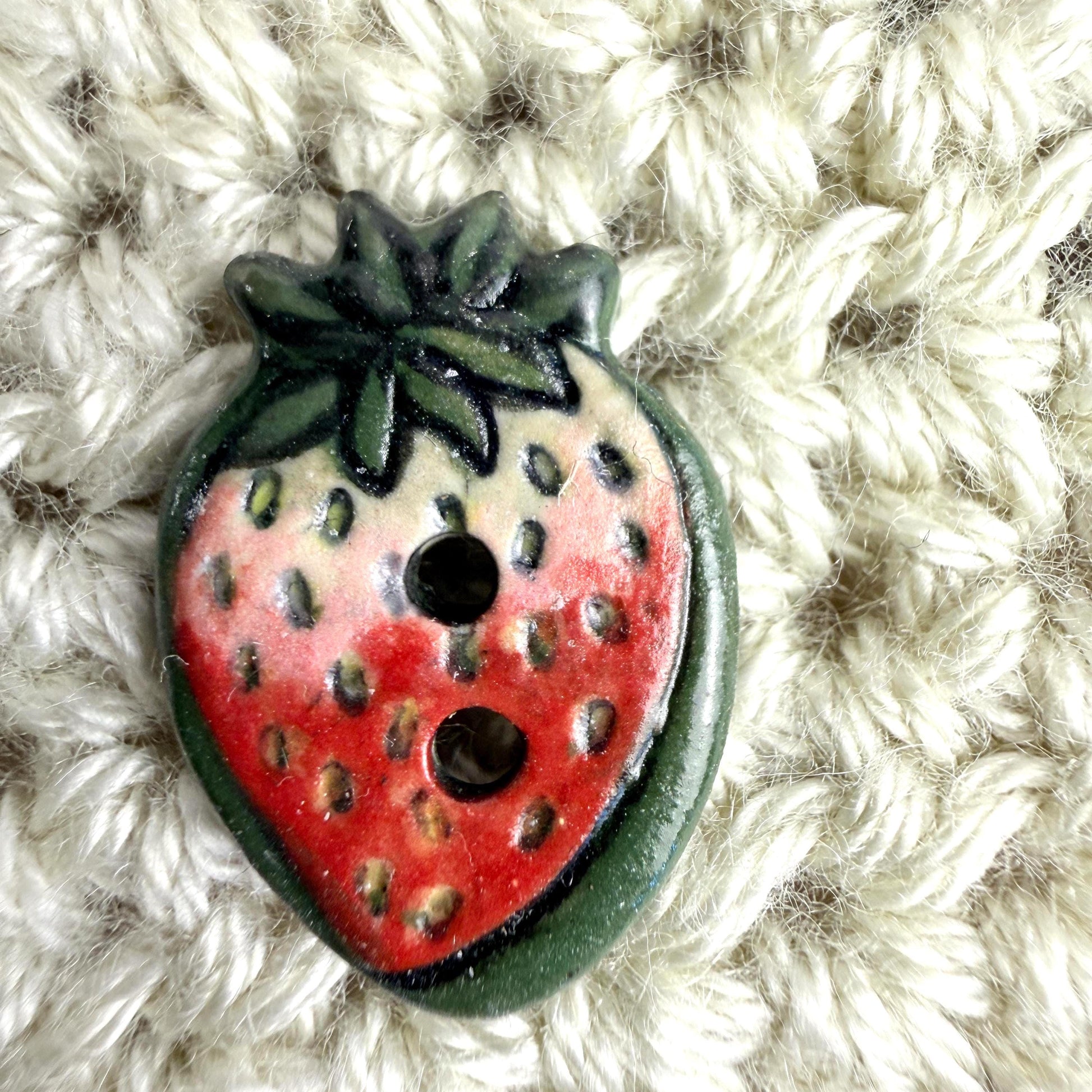 Set of 5 Small Strawberry Season Ceramic Buttons