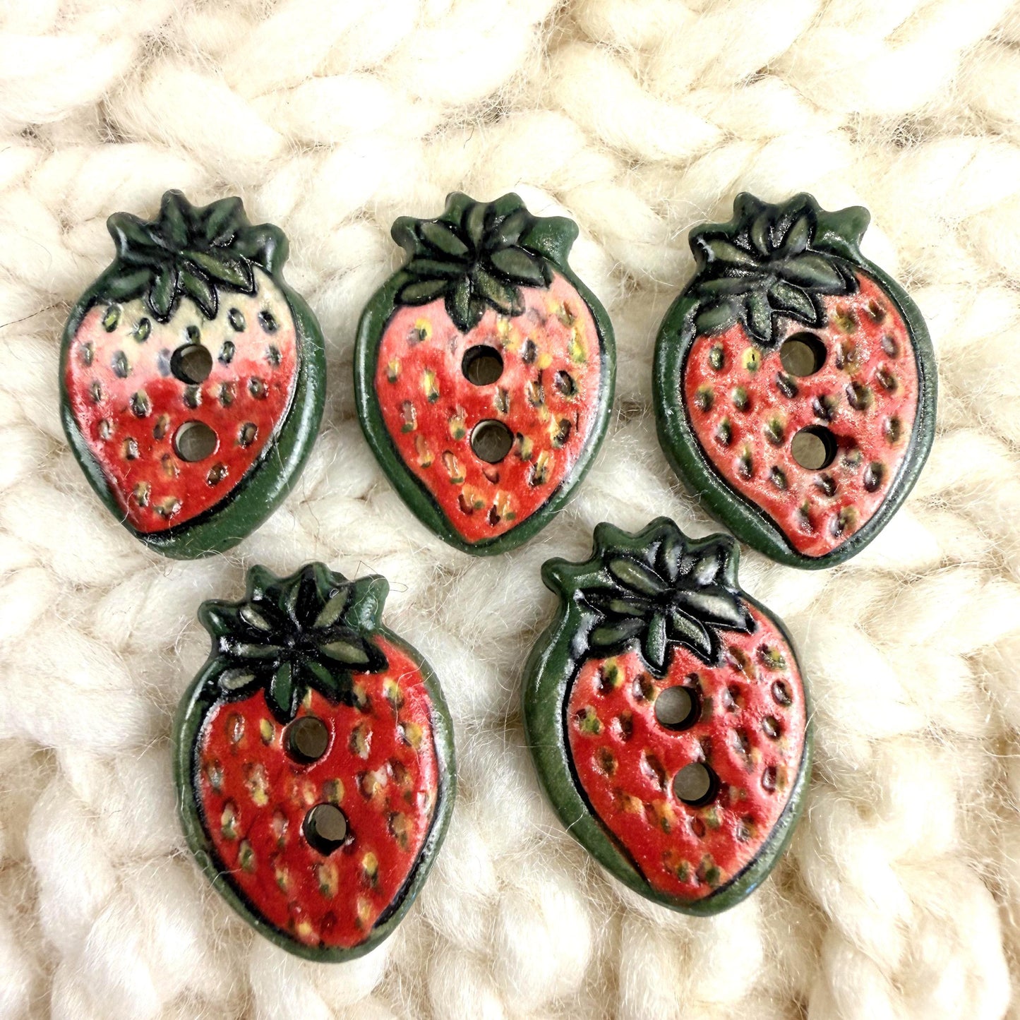 Set of 5 Small Strawberry Season Ceramic Buttons