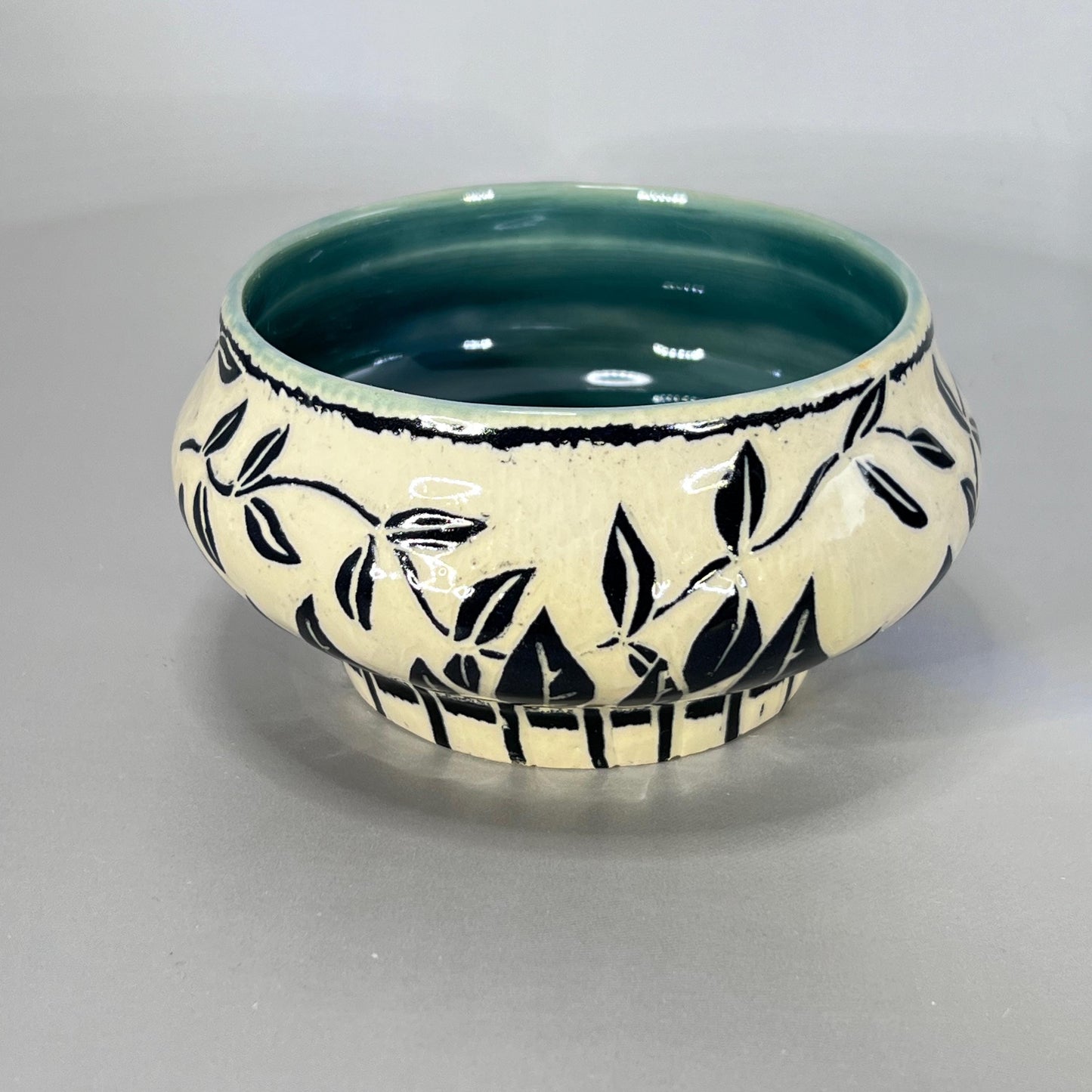 Small Decorative Sgraffito Bowl with Blue Liner Glaze
